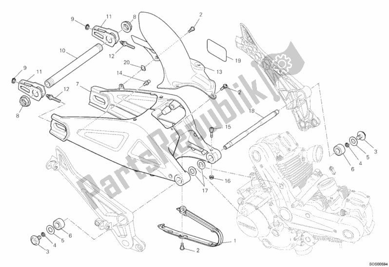 Alle onderdelen voor de Zwenkarm van de Ducati Monster 795-Thai 2012